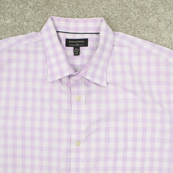 Banana Republic Shirt Men XL 17-17 1/2,  35/36 Purple Non-Iron Tailored Slim L/S - Picture 6 of 14